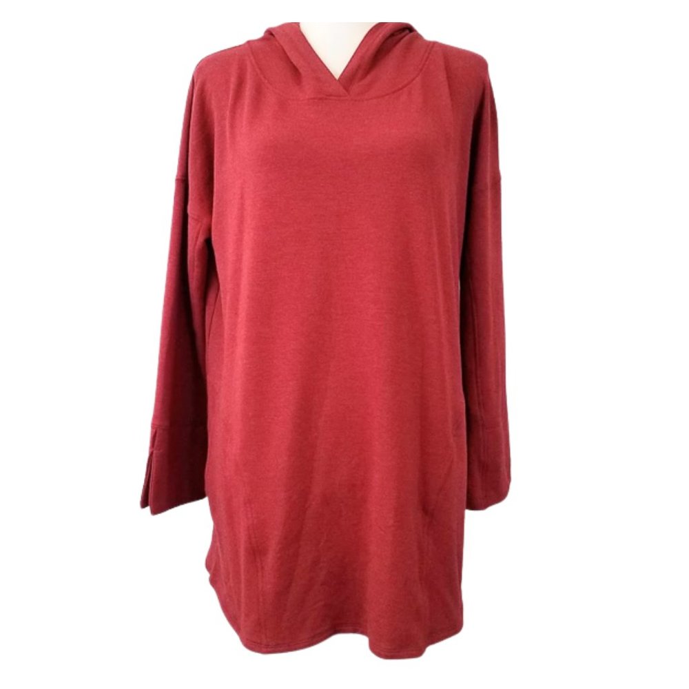 SOFT SURROUNDINGS Burgundy Red Oversized Hooded Blouse w/Side Pockets Women's M